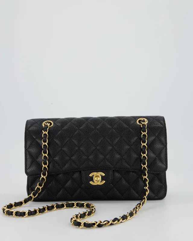 Chanel Black Medium Classic Double Flap Bag in Black Caviar leather from Sellier