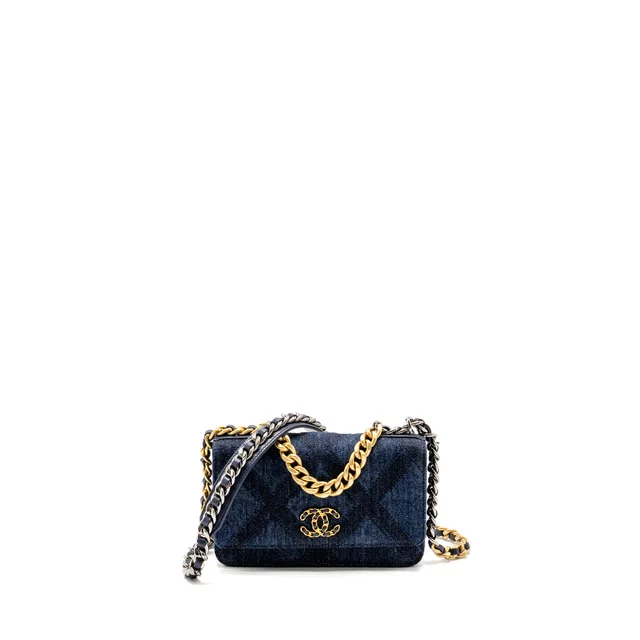 Chanel 19 Wallet on Chain Denim Blue Multicolour Hardware (Microchip) in Blue Denim from EMIER