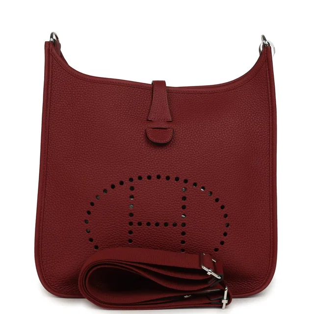 Hermès Evelyne III PM Rouge H Clemence Palladium Hardware in Burgundy Clemence leather from Madison Avenue Couture