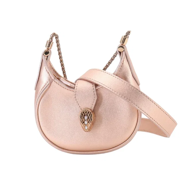 Bvlgari Serpenti Ellipse Micro Chain Shoulder Bag Leather Metallic Pink in Pink Leather from The Reluxe
