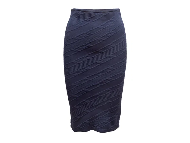 Navy Fendi Textured Knit Pencil Skirt Size IT 36 in Navy from Designer Revival