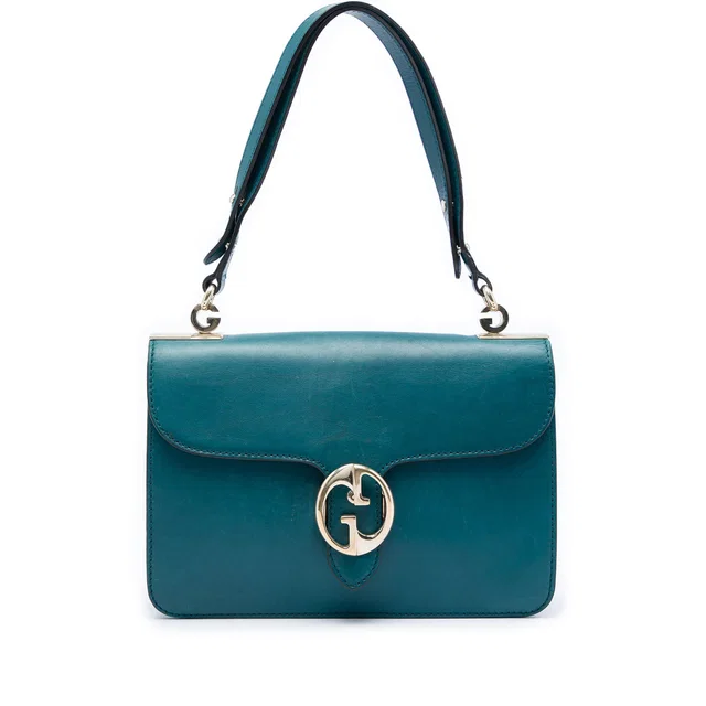 Blue Gucci Medium Calfskin 1973 Flap Shoulder Bag in Blue Calfskin from Designer Revival