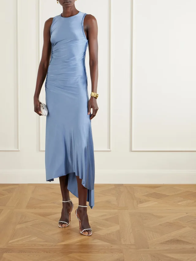 VICTORIA BECKHAM Asymmetric gathered satin-jersey dress, photo 2 of 2 from NET-A-PORTER (Canada)