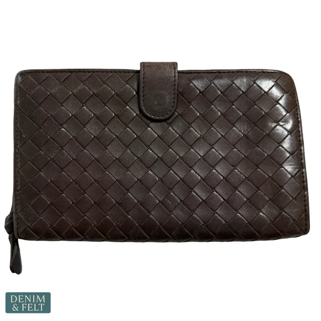 Bottega Veneta Intrecciato Brown Leather Zip Around Wallet Luxury Woven Classic in brown|red Woven leather from Poshmark