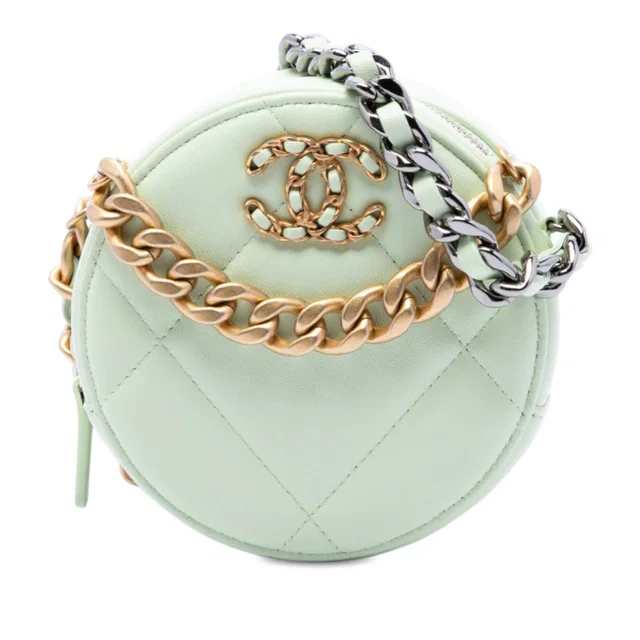 Green Chanel Lambskin 19 Round Clutch with Chain Satchel in Green Lambskin from Designer Revival