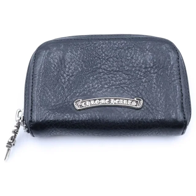 Chrome Hearts Coin Purse Dagger Round Zip Leather Wallet Black in Black Leather from The Reluxe