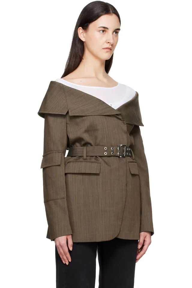GANNI Brown Wool Blazer, photo 2 of 4 from SSENSE