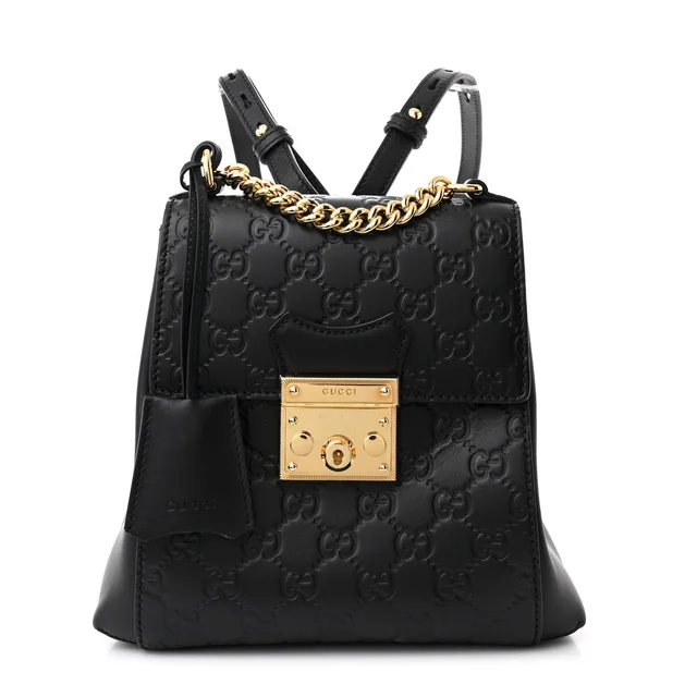 Gucci Signature Padlock Backpack Guccissima Leather Bag - Black in Black Leather from H&T