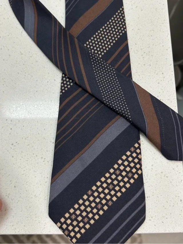 Fendi Navy, Brown And Gray Diagonal Geometric Silk Tie in brown|blue|red Silk from Poshmark, photo 3 of 4