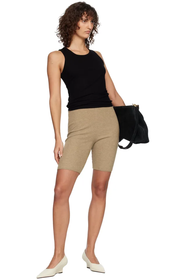 Fear of God ESSENTIALS Beige Rib Knit Bike Shorts, photo 4 of 4 from SSENSE