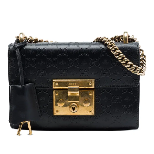 Black Gucci Small Guccissima Bee Padlock Crossbody in Black Leather from Designer Revival, photo 1 of 1