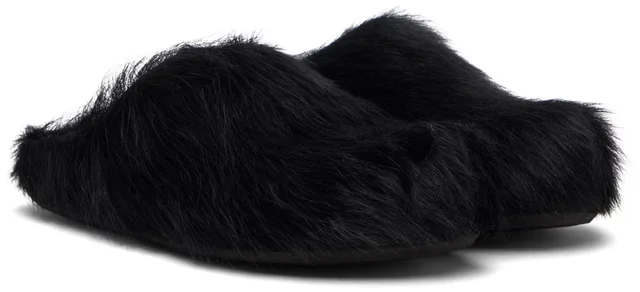 Marni Black Long Hair Calfskin Fussbett Sabot Loafers, photo 9 of 10 from SSENSE