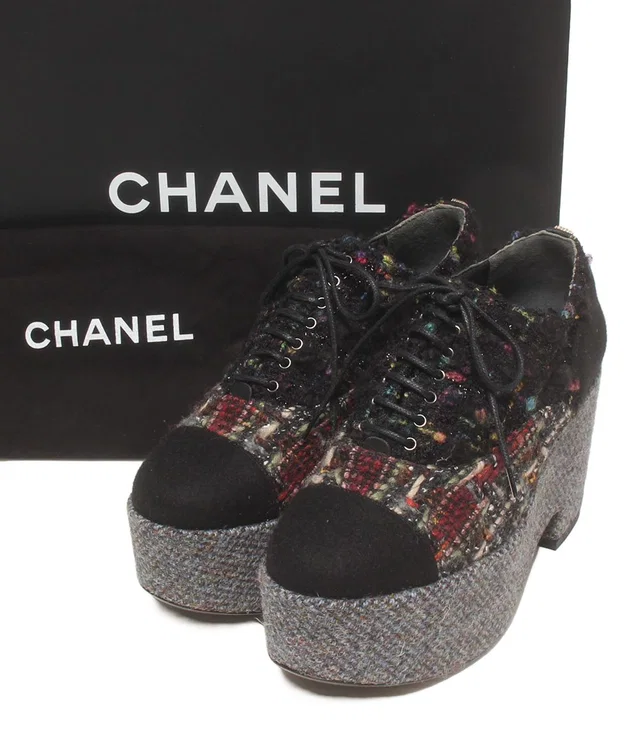 Chanel Platform Monsieur Tweed Thick Sole in Tweed from The Reluxe