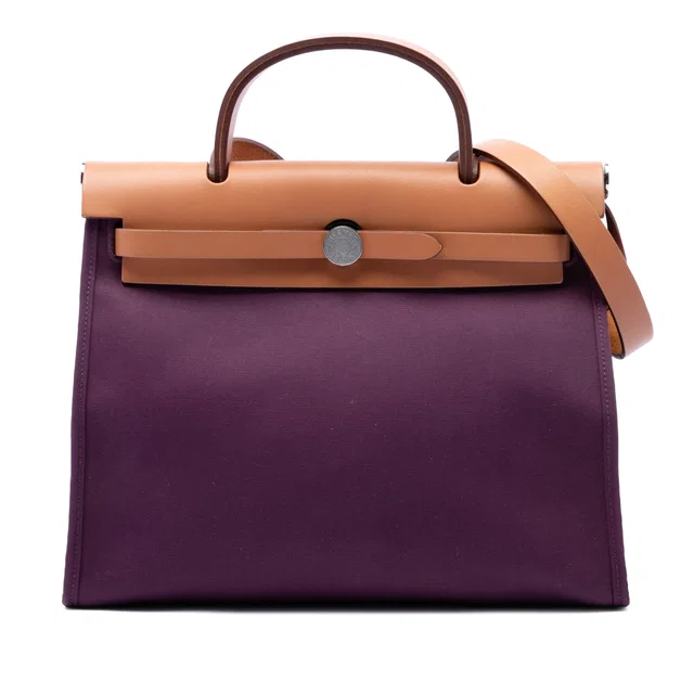 Purple Hermès Toile Verso Herbag Zip 31 Satchel in Purple Canvas from Designer Revival