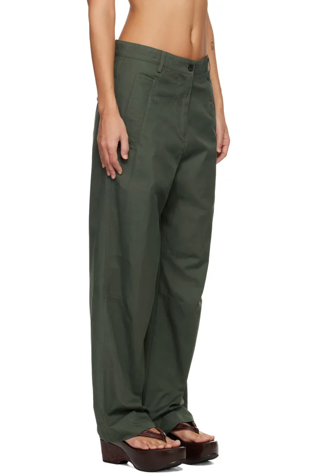 Dries Van Noten Green Loose Fit Workwear Trousers, photo 2 of 4 from SSENSE