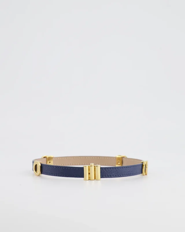 Bvlgari Choker Necklace with Gold Interlocker Logo Detail in Navy Leather from Sellier, photo 3 of 5