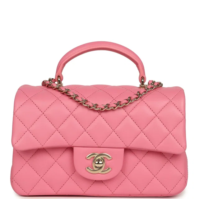 Chanel Mini Rectangular Flap Bag in Pink Lambskin from Madison Avenue Couture