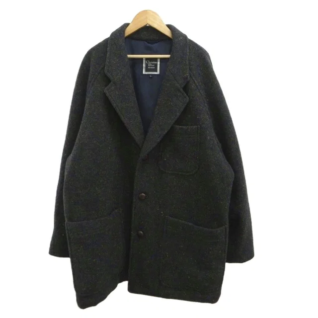 Dior Vintage Nep Tweed Tailored Jacket Wool Dark Gray Covered Buttons PP L in Grey Tweed from The Reluxe