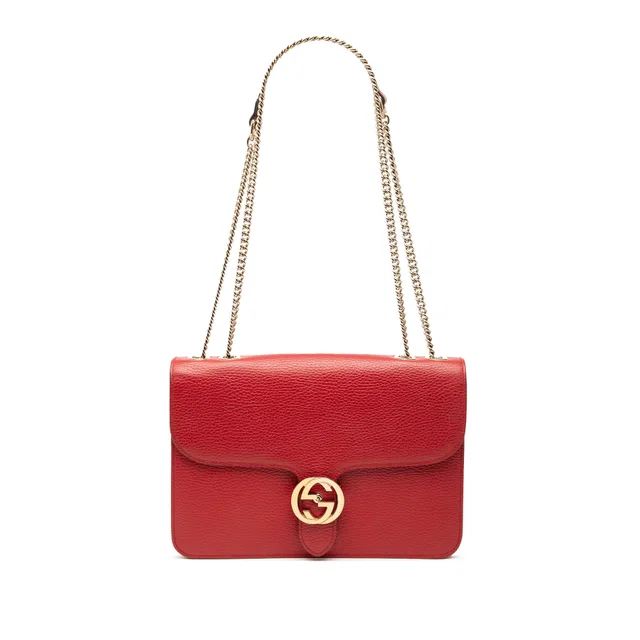 Red Gucci Medium Dollar Calfskin Interlocking G Crossbody in Red Calfskin from Designer Revival