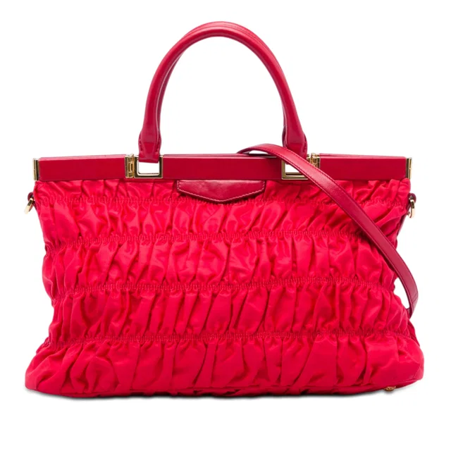 Red Prada Tessuto Gaufre Frame Satchel in Red Nylon from Designer Revival, photo 1 of 1