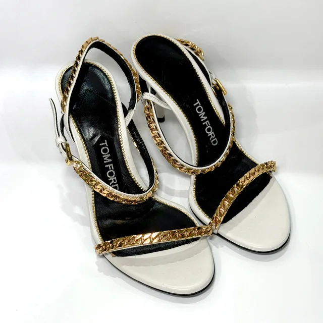 Tom Ford Chain Heels Sz 35 in White Leather from Revivre Luxury Consignment