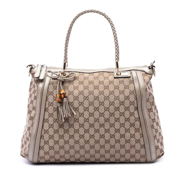 Beige Gucci GG Canvas Bella Convertible Tote Satchel in Beige Canvas from Designer Revival