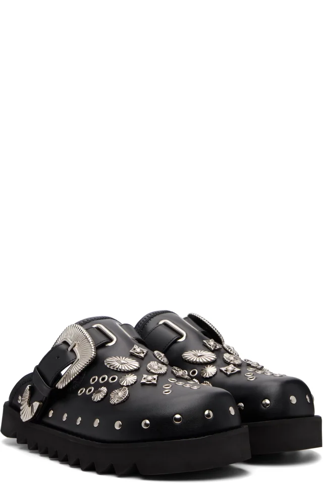 Toga Virilis Black Eyelet Metal Sabot Slip-on Loafers, photo 4 of 5 from SSENSE