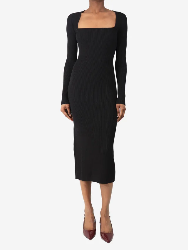 GANNI Black rib-knit midi dress - size S in Black from Sign of the Times