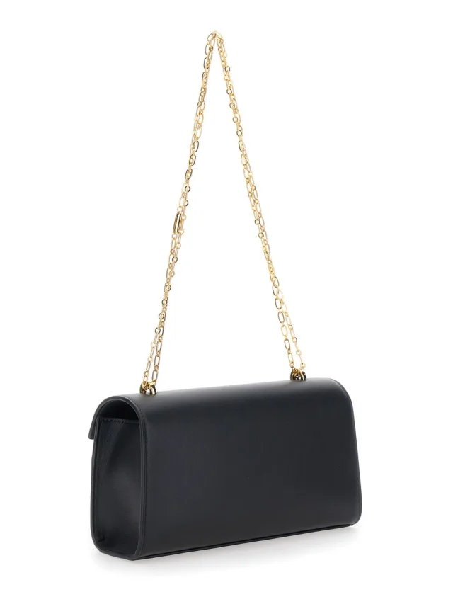 SAVETTE Shoulder Bag 'CHAIN SYMMETRY' with Smooth Black Leather Chain Detail for Women in Black, photo 5 of 10 from Gaudenzi Boutique