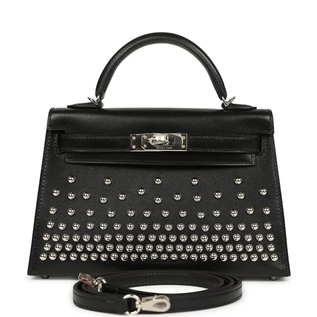 Hermès Kelly Sellier 20 Clouté Black Box Palladium Hardware in Black Box leather from Madison Avenue Couture
