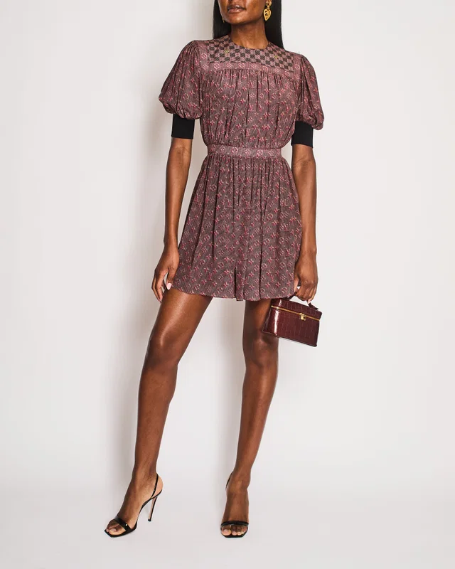 Louis Vuitton Purple Monogram Cuffed Mid Sleeve Midi Dress Size FR 34 (UK 6) in Purple Silk from Sellier
