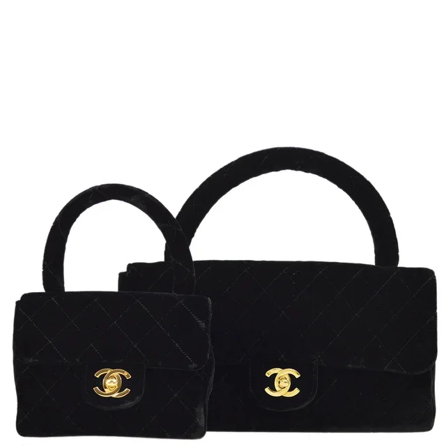 Chanel 1994-1996 Black Velvet Classic Single Flap 2 in 1 Handbag Set in Black Velvet from AMORE Vintage Tokyo