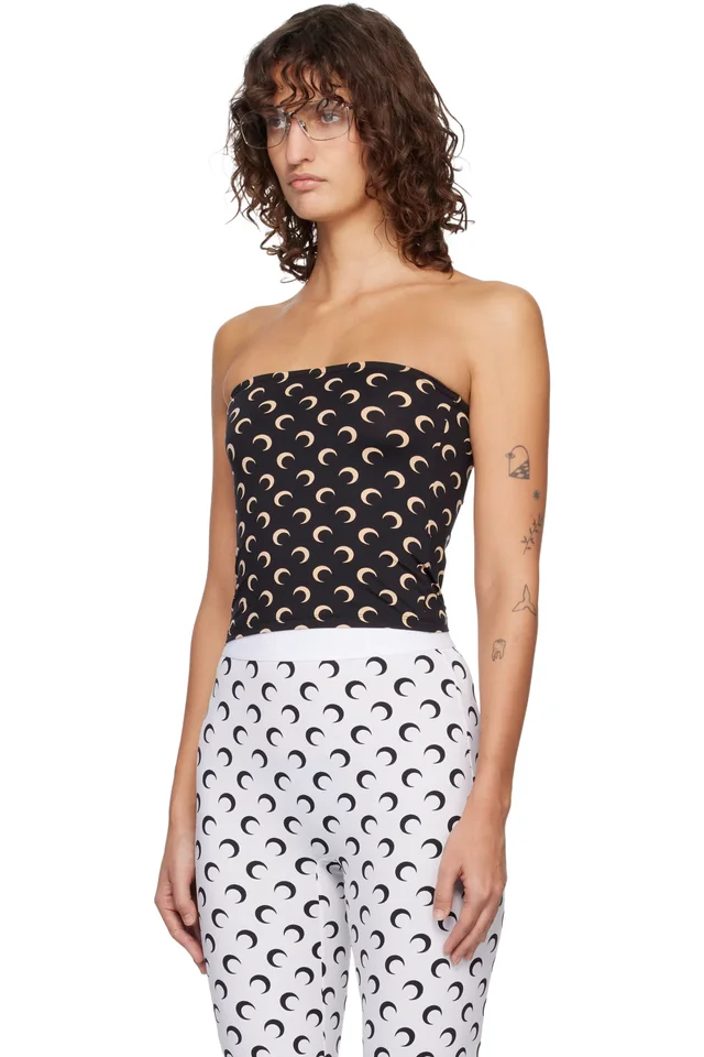 Marine Serre Black Recycled Moon Jersey Second Skin Tube Top, photo 4 of 5 from SSENSE