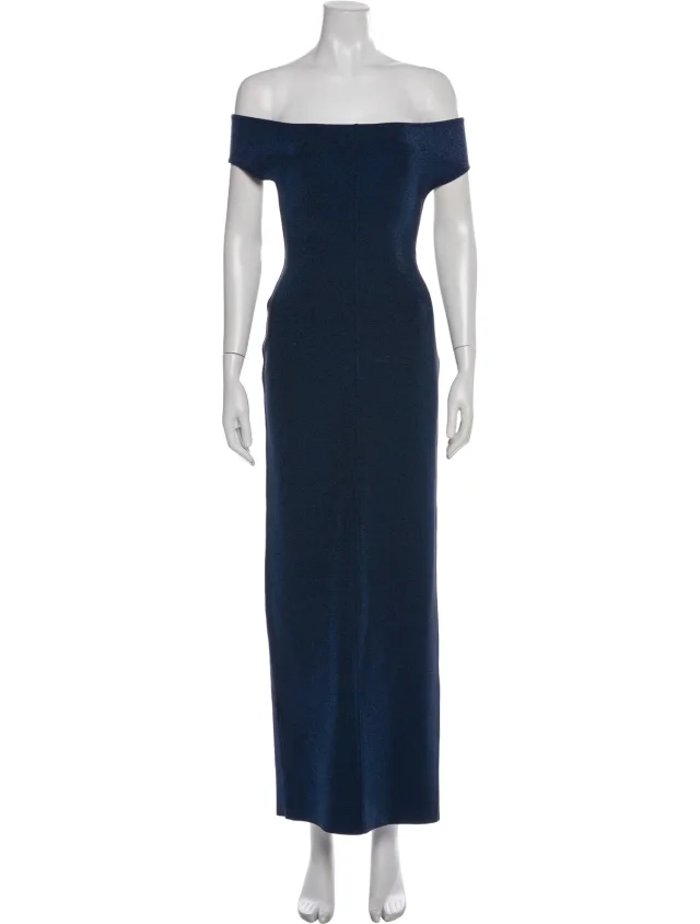 Alaïa Off-The-Shoulder Long Dress in blue from The RealReal