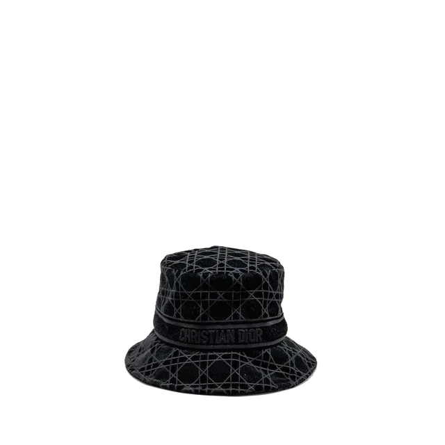 Hermès Dior Size 58 D-Bobby Bucket Hat Cannage Embroidery Velvet Black in Black Velvet from EMIER
