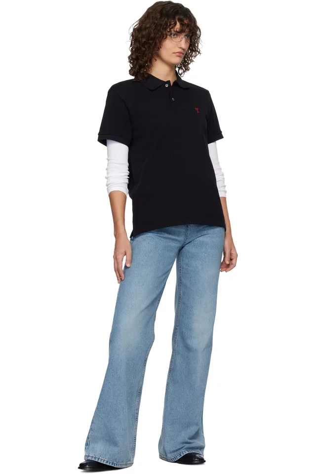 AMI Paris Black Cotton Ami de Coeur Polo, photo 4 of 4 from SSENSE