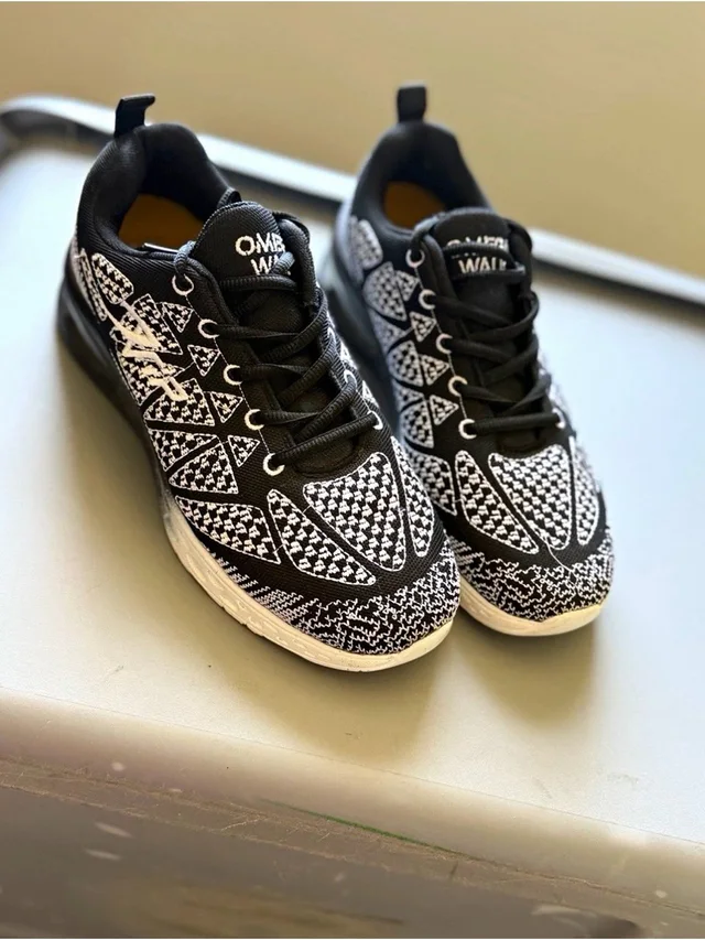 Omega Walk Unisex Low Top Lace-Up Athletic Sneakers Black/White Geometric in black|white from Poshmark