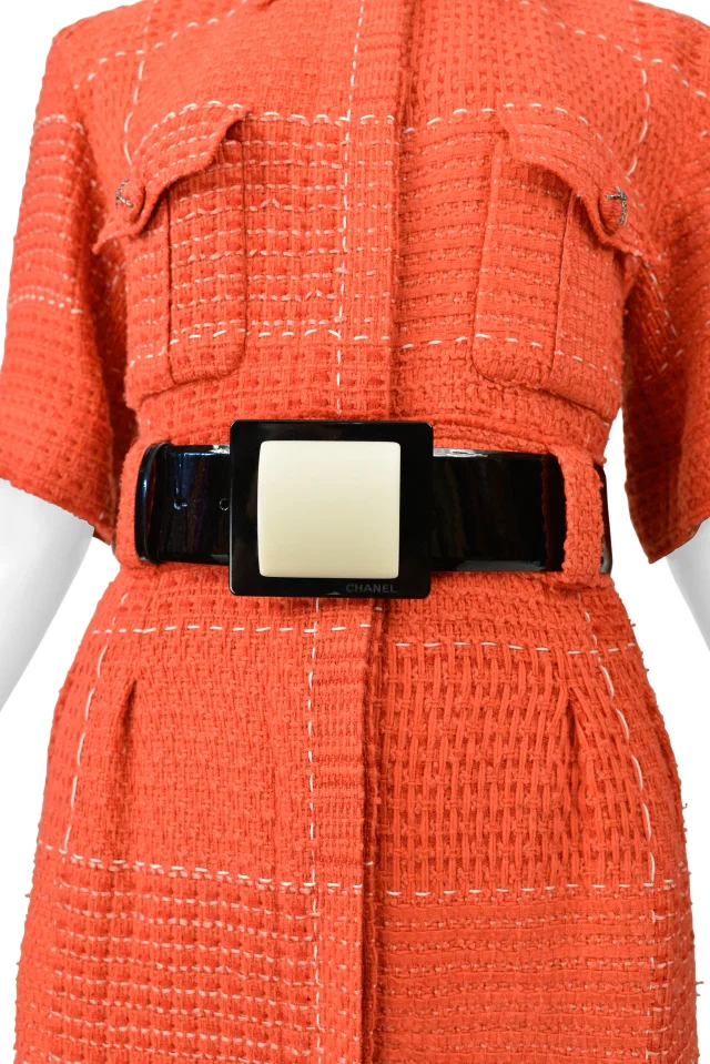 Chanel By Karl Lagerfeld Red Tweed Day Dress With Fancy Belt 2007 in Red Tweed from Resurrection Vintage, photo 4 of 10