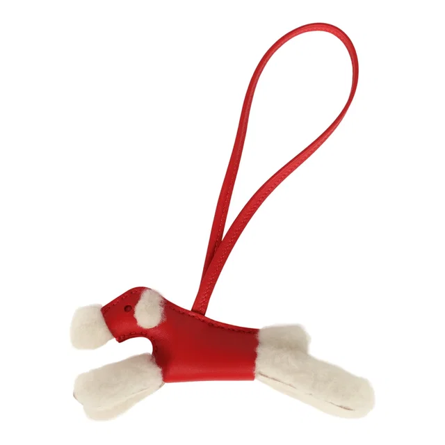Hermès Budy Charm Rouge Radieux Milo Lambskin and Ecru Merino Wool in Red Lambskin from Madison Avenue Couture