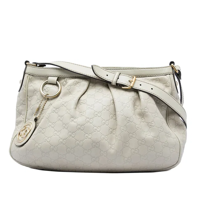 White Gucci Guccissima Sukey Crossbody in White Leather from Designer Revival