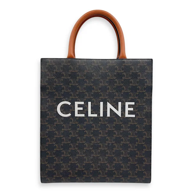 Celine Cabas Triomphe Vertical Brown Top Handle Bag in Brown Coated canvas from Luxury Promise