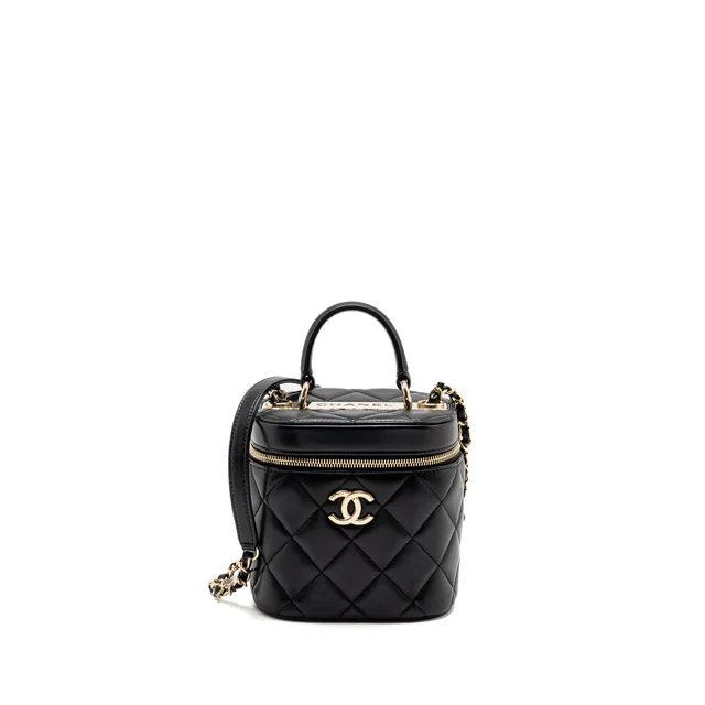 Chanel Trendy CC Round Vanity Case Crossbody Bag Lambskin Black LGHW in Black Lambskin from EMIER