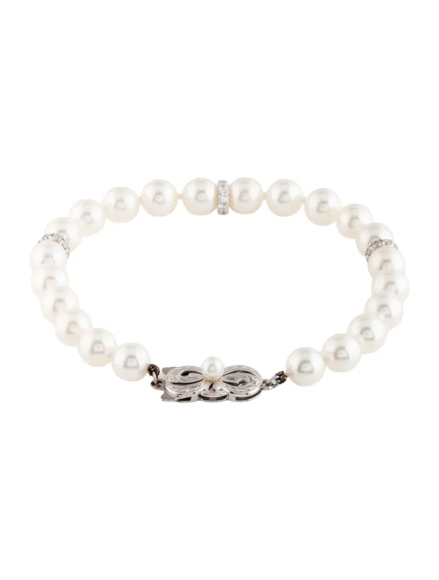 Mikimoto 18K Pearl & Diamond Rondelle Bead Bracelet, 6.75" in multicolor from The RealReal