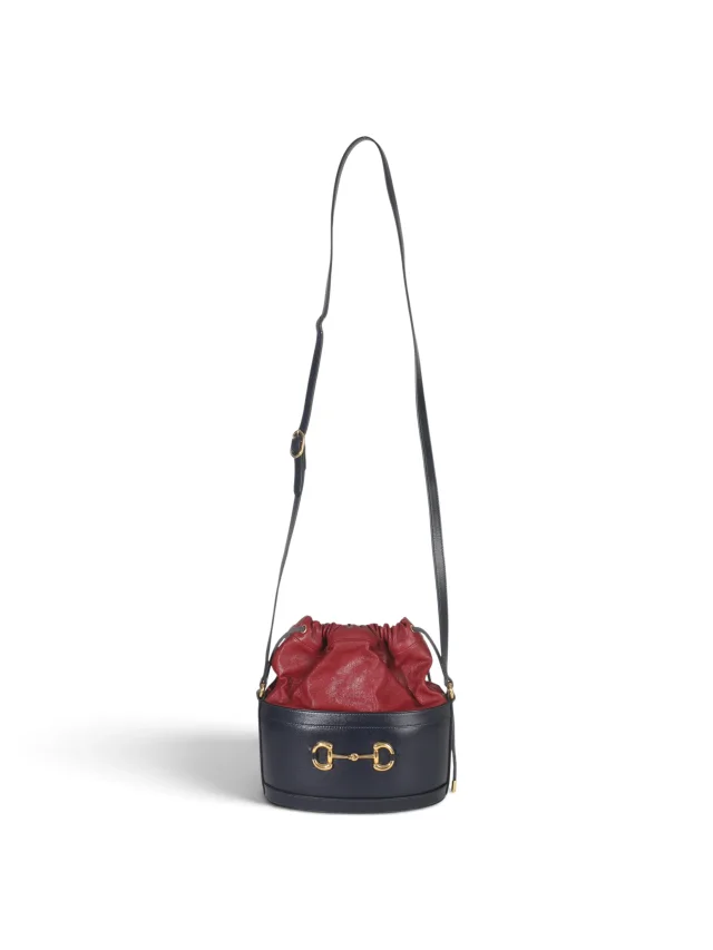 Gucci Red Navy Leather Horsebit 1955 Drawstring Bucket Bag in Red Leather from Season 2 Consign, photo 5 of 8