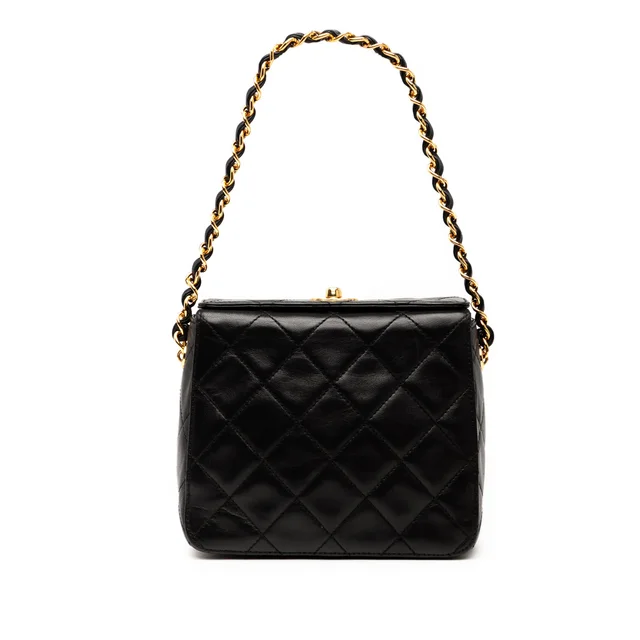 Black Chanel CC Quilted Lambskin Turnlock Handbag in Black Lambskin from Designer Revival
