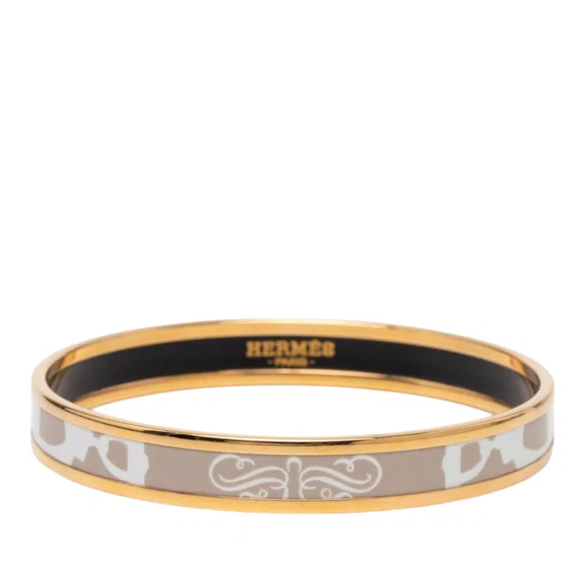 Brown Hermès Narrow Brides de Gala Tattoo Enamel Bangle 65 Costume Bracelet in Brown from Designer Revival