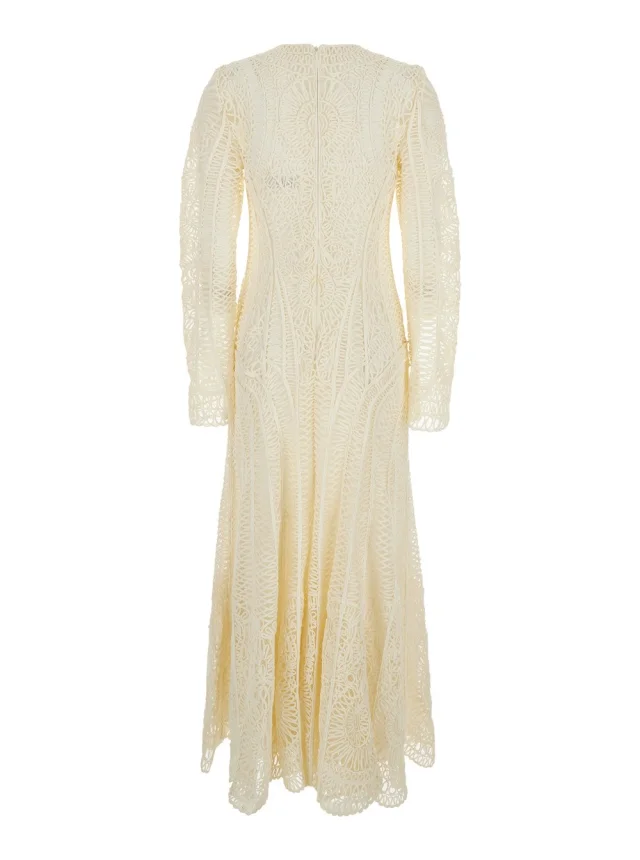 SIMKHAI Long Dress 'Fiona' with All-Over Embroidery and Hidden Zip Closure at the Back in White Tech Fabric for Women in White 100% Polyester, photo 3 of 4 from Gaudenzi Boutique