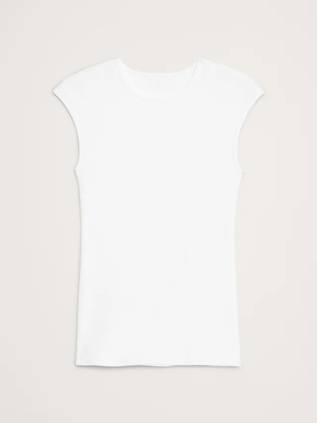 Banana Republic Ribbed Cap-Sleeve T-Shirt in White, photo 2 of 2 from Banana Republic (US)