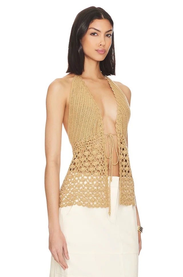 MORE TO COME Alice Tie Front Top in Toast, photo 2 of 4 from REVOLVE (Canada)