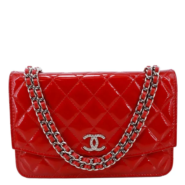 Chanel Brilliant WOC Quilted Patent Leather Crossbody Wallet Red in Red Patent leather from Dallas Designer Handbags